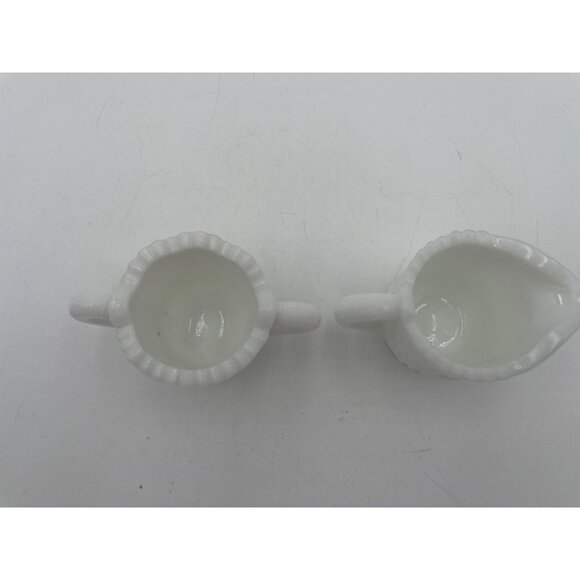 Vintage Milk Glass Creamer & Sugar Bowl Set Button Diamond Pattern - Picture 4 of 5